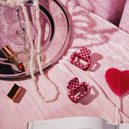 haarspeld dik haar stevig kwalitatief haarklem clips clip roze rood geruit