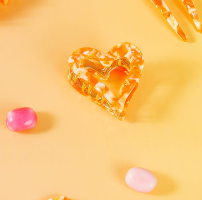 brennie clip haarspeld hartje metaal dik haar marmer oranje