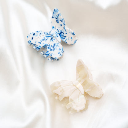 haarspeld clips haarklem vlinder blauw wit 