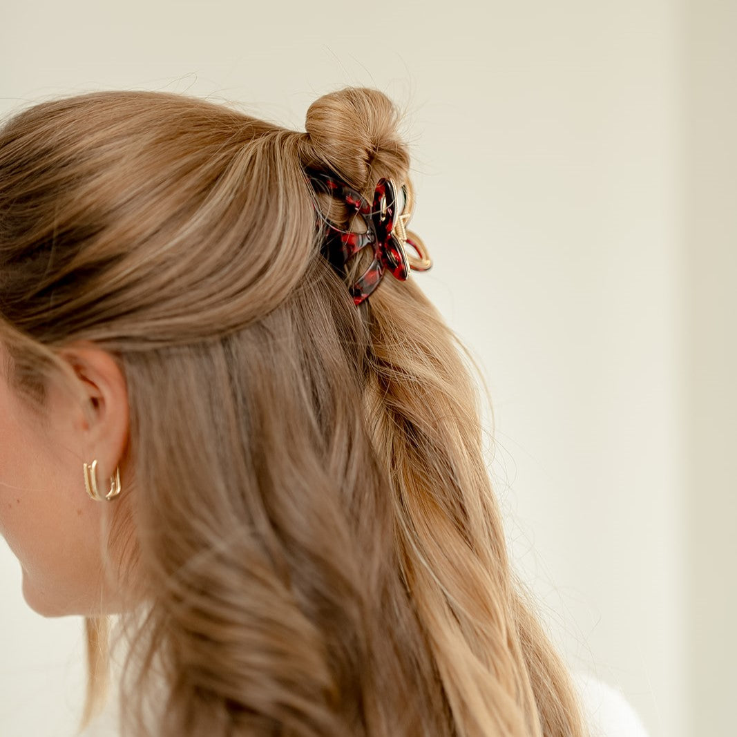 Emmy metalen vlinder haarspeld dik haar clips rood