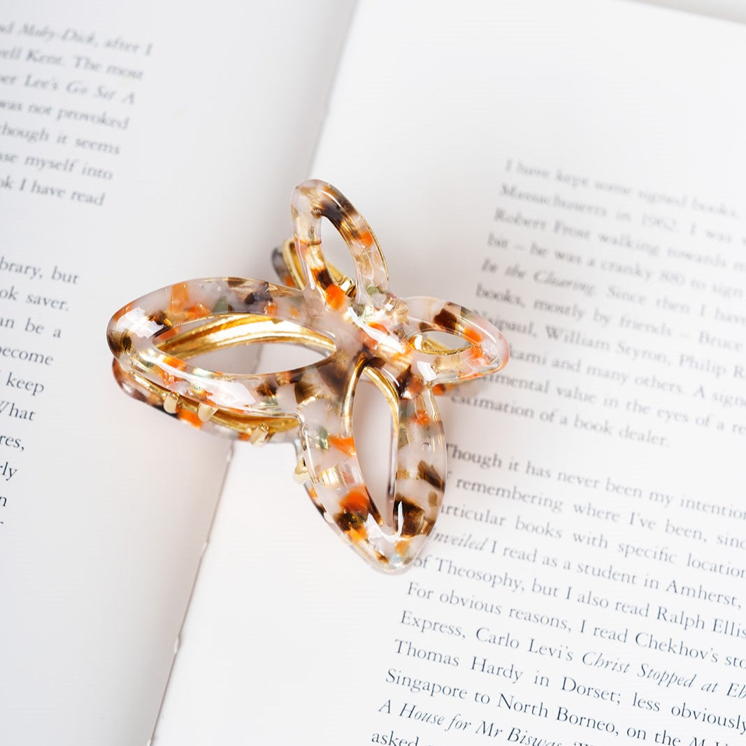 Vlinder haarspeld metaal dik haar haarklem clips clip grijs oranje bruin