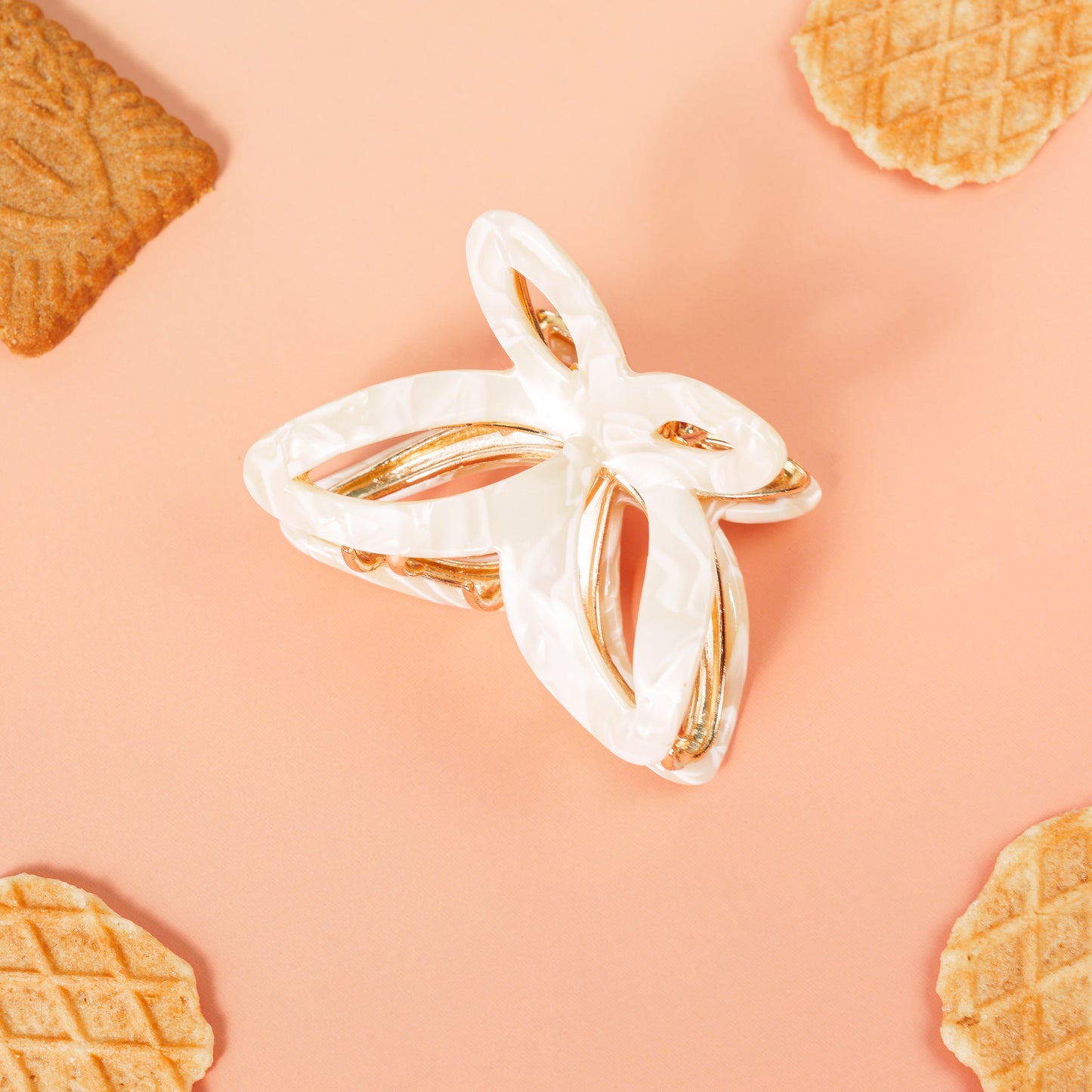 Emmy metalen vlinder haarspeld dik haar clips marmer wit