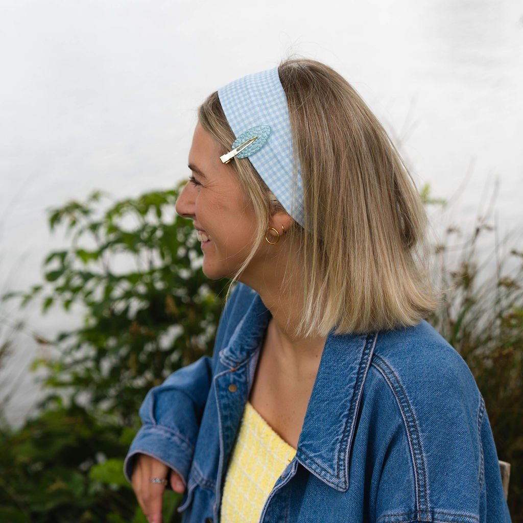 haarband blauw geruit
