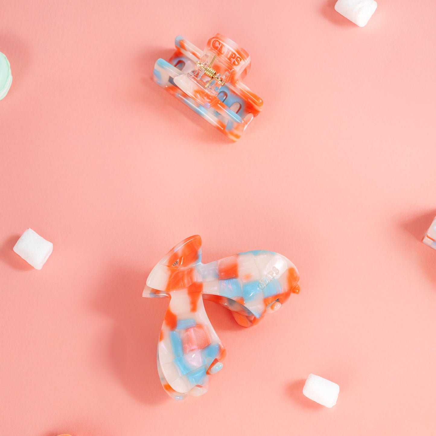 Julia gesplitste clip haarspeld haarklem clips extra tandjes fijn haar dik haar stevig marmer blauw oranje