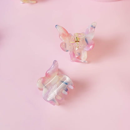 Mini vlinder clip fijn haar roze blauw