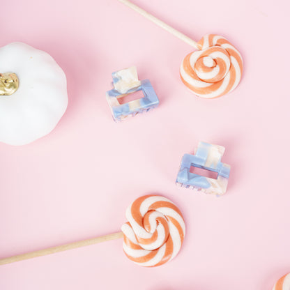 Mini Viv clip kleine vierkante haarspeld marmer pastel roze blauw