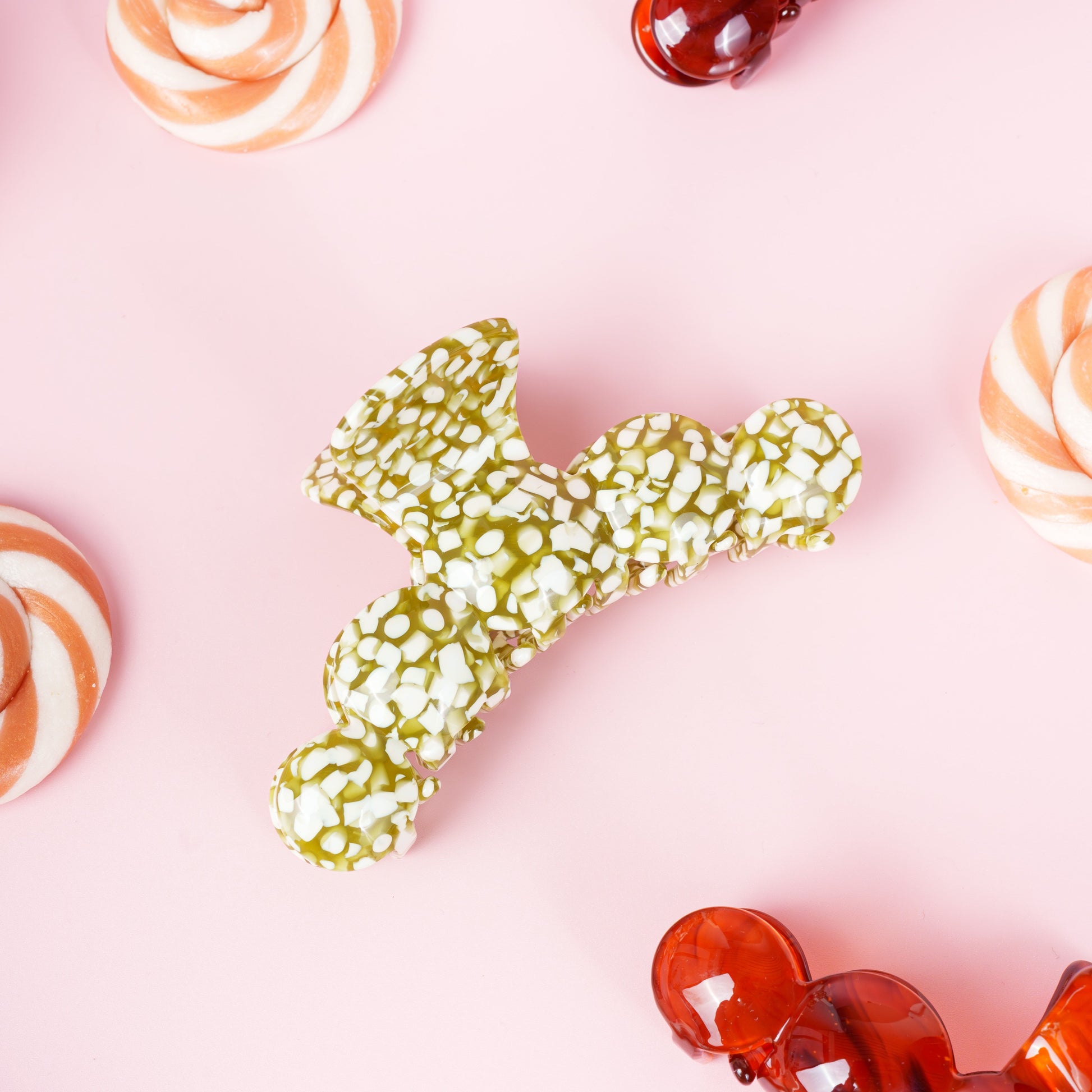 Noé clip bubbly grote haarspeld gevlekt olijfgroen