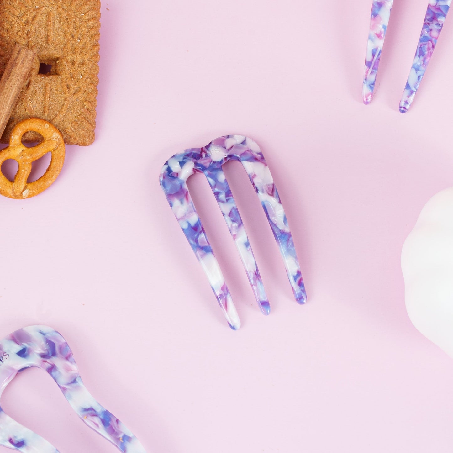 polly french pin clip glad fijn haar marmer wit paars