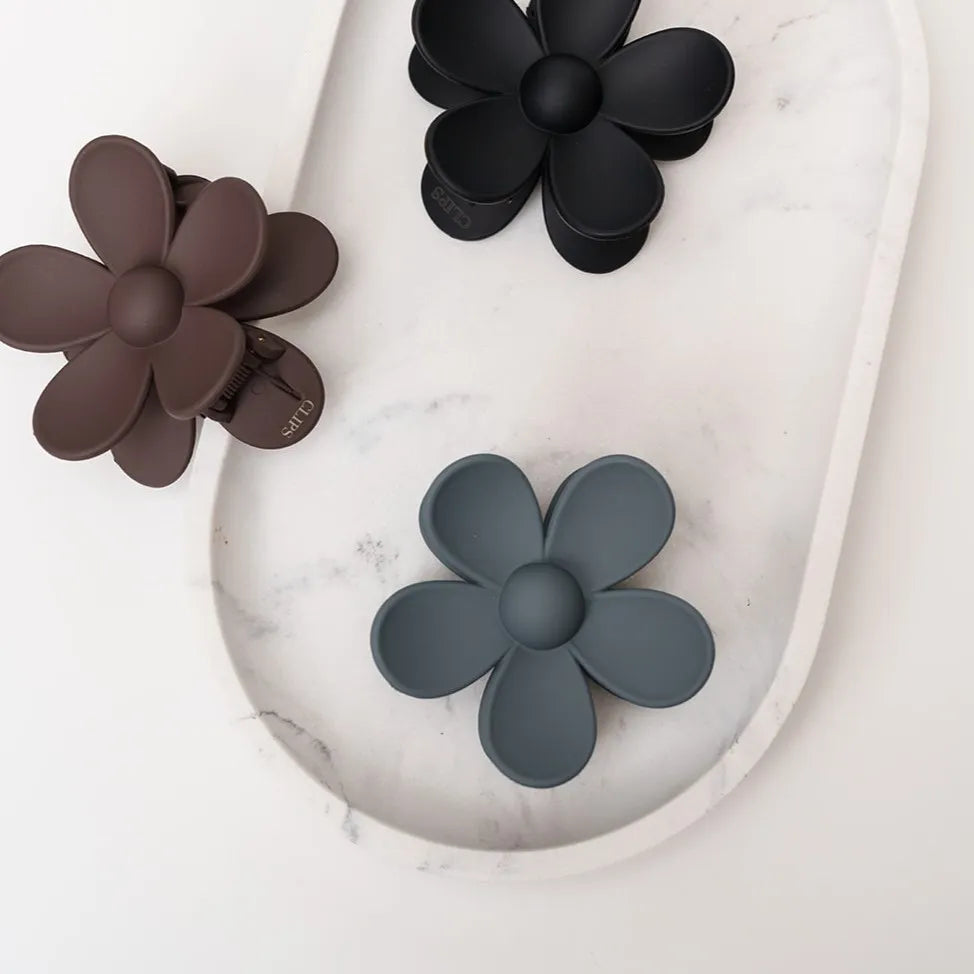 haarspeld bloem haarklem clips extra tandjes glad haar fijn dik stevig  grijs bruin zwart